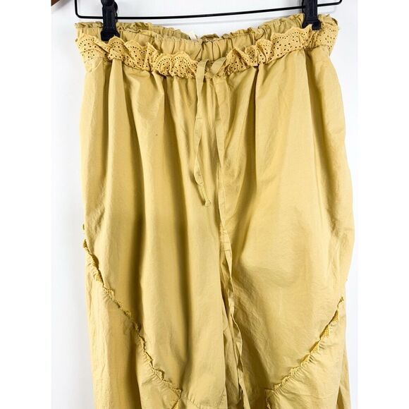 Free People Small Beach Life Mustard Yellow Pants With Eyelet Ruffle Oversized - Picture 3 of 10